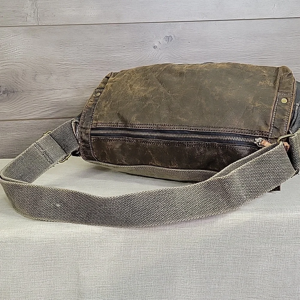 Bed Stu Waxed Canvas Leather Hawkeye Messenger Shoulder Bag
